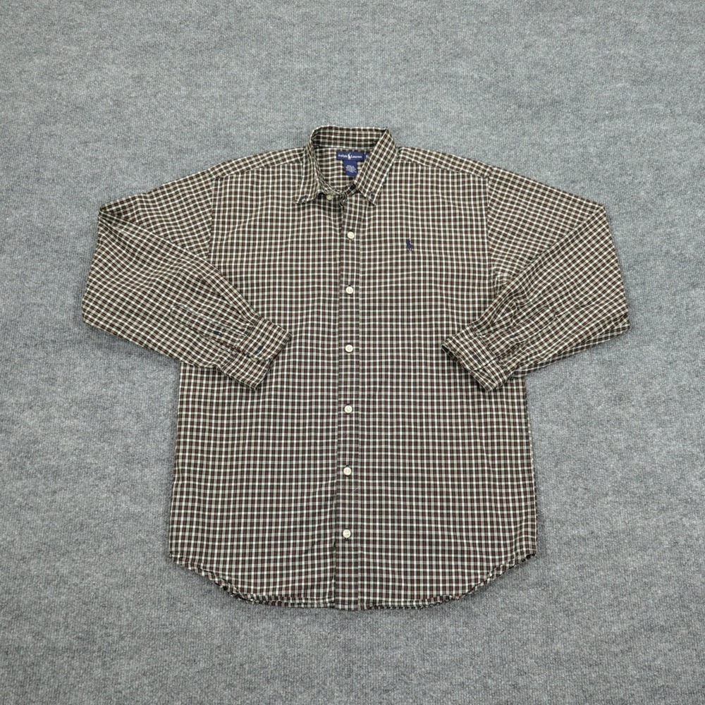 Ralph Lauren Shirt Mens XL Brown Plaid Cotton Long Sleeve Button Down Pony Logo